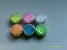 6 x 5 gram neon color glitter jars  pink green blue yellow orange white