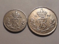 1952 1954 NICE DENMARK CU-NI 10 ORE+25 ORE KM#841.1/842.1 LOW MINTAGE 2 PC SET!