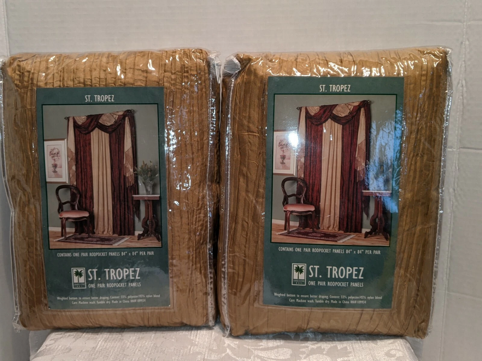 Vintage Charleston Bay St. Tropez Rodpocket Panels Pair Gold *NEW*