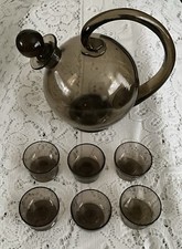 👀RARE Danish ART DECO glass KETTLE DECANTER LIQUEUR SET HOLMEGAARD JACOB BANG