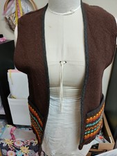 Vintage 1970's Hand Woven Boho "The Wheelers" Brown Vest with Lined Pockets