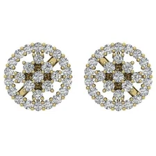 Designer Cluster Studs Earring Round Diamond I1 G 1.10 Ct Prong Set Yellow Gold