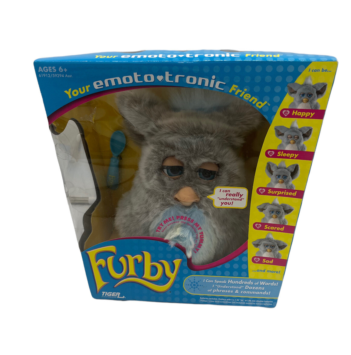 Vtg Rare 2005 Furby #59294 Grey fur Blue Belly &amp; Eyes, Talking Electronics New