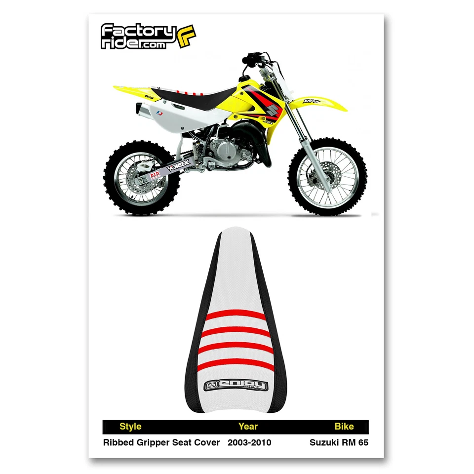 2003-2010 SUZUKI RM 65 Seat Cover BLACK SIDES / WHITE TOP / RED RIBS #71 - Image 2 of 4