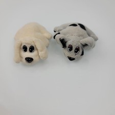 Set Lot 2 Mini Miniature Tiny Pound Puppies Plush Dog Cream Gray Brown Spot