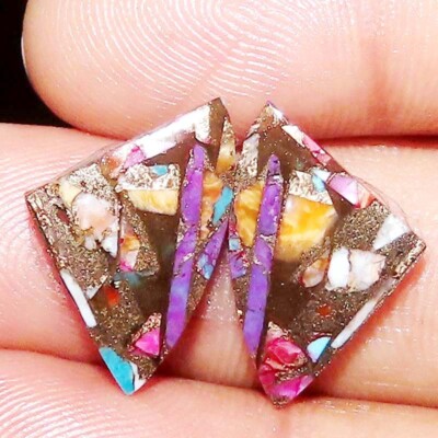 14.10Ct Copper Multi Color Turquoise Pair Green Purple Blue stone14x22x4MM FANCY