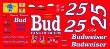  25 Kenny Schrader Budweiser Chevrolet 1/64th HO Scale Slot Car Waterslide Decal