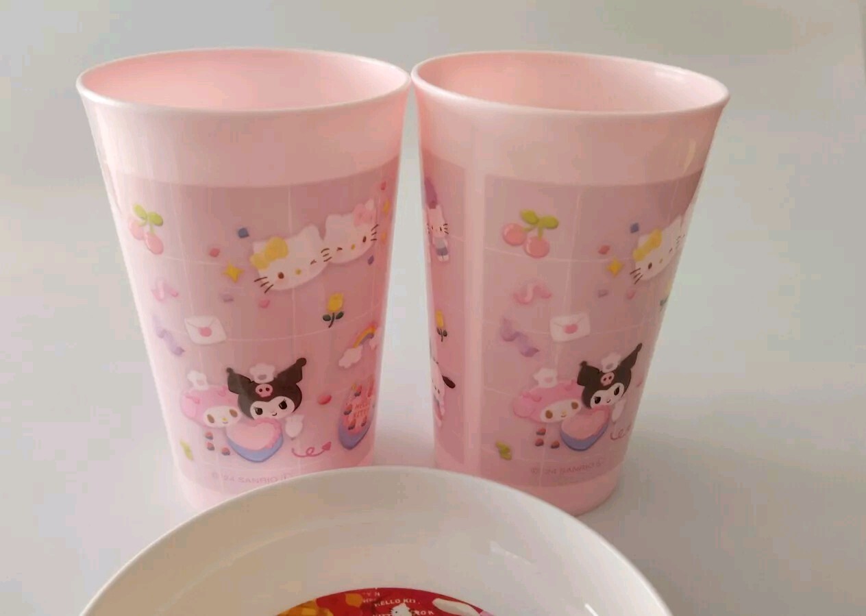 Hello Kitty 50th Anniversary Daiso Sanrio 2Tumblrs & Small Plate