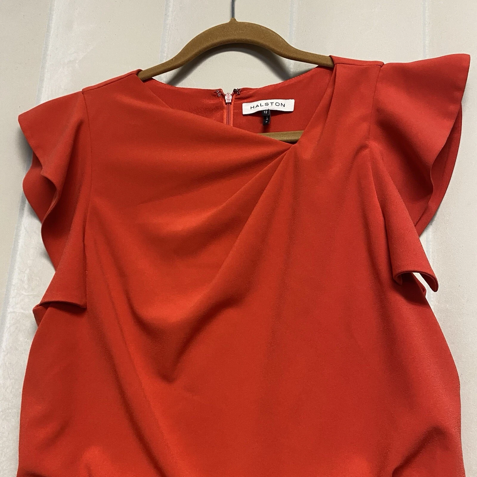 VALENTINO Abito donna Halston taglia 12 scollo asimmetrico manica svasata silenzioso lusso