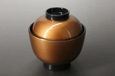 Owan Japanese small soup bowl Echizen Lacquerware Lid Hasori Blonze