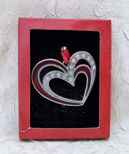 Red Metal Heart with Faux Crystals Christmas Ornament New - See Description