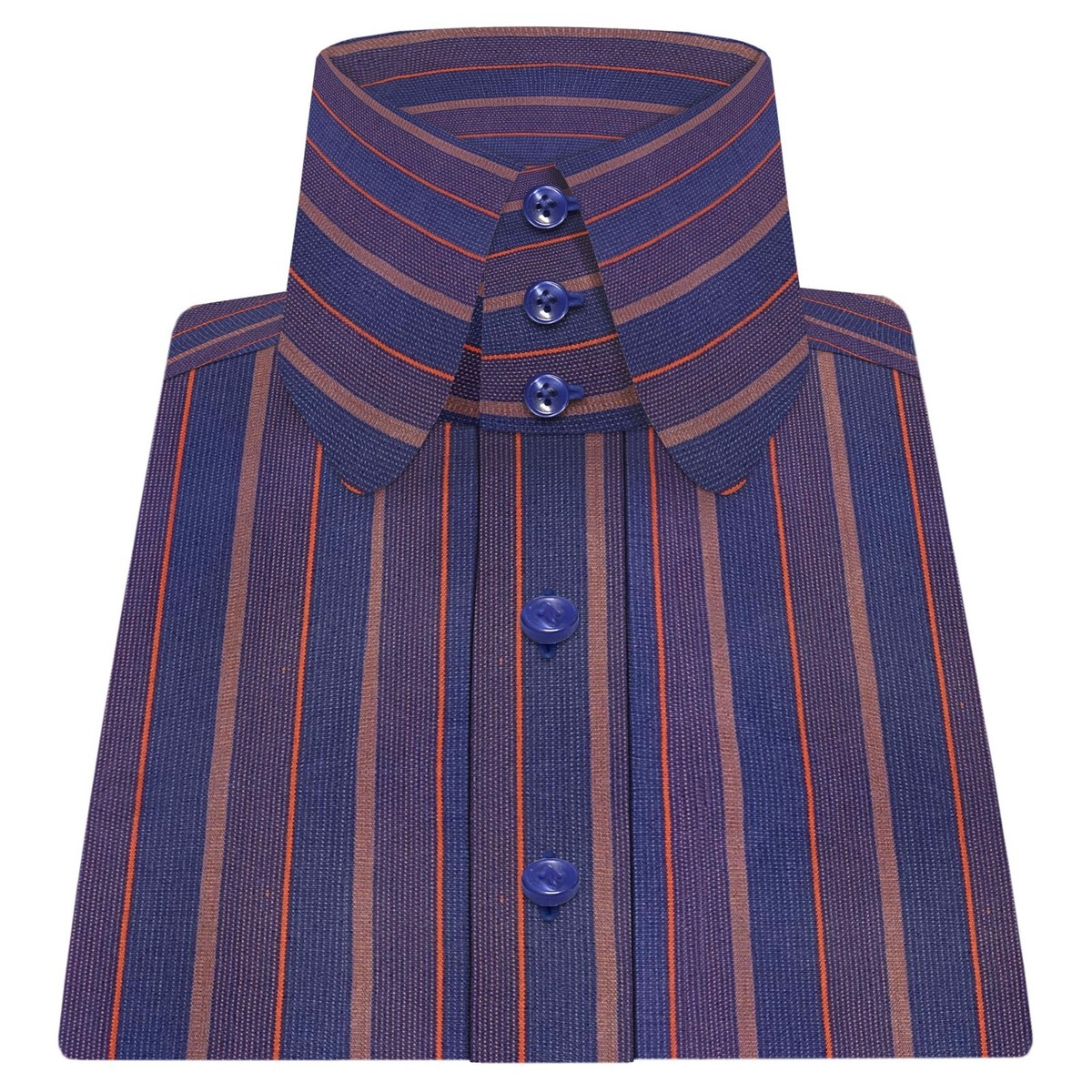 Men's Vintage Navy Blue Stripes Preppy Dress Shirt 1930s High Penny Round  Collar | eBay