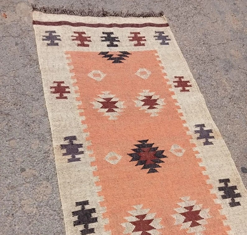 Rug Kilim Wool Jute Runner Hand Woven Vintage Carpet Vintage Oriental