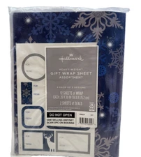 Hallmark Heavy-Weight Gift Wrap Sheet Assortment Blue 12 Sheets, 2 Sheets Seals