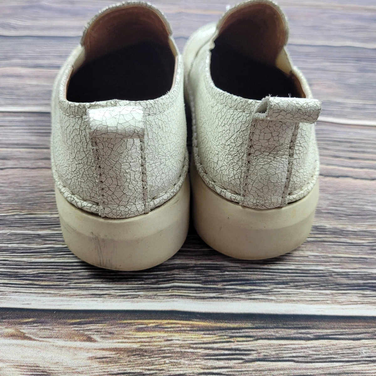 FRYE Sneaker Leather Loafers Brea Slip On White Ivory Crackle