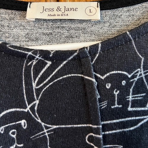 Jess & Jane Large "Kit Kat" Cat Tunic Top Long Sleeve Made in USA Black NWT - Picture 3 of 8