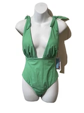 Cupshe NEW with Tags Women's M One Piece Green Plunge Neck Swimsuit