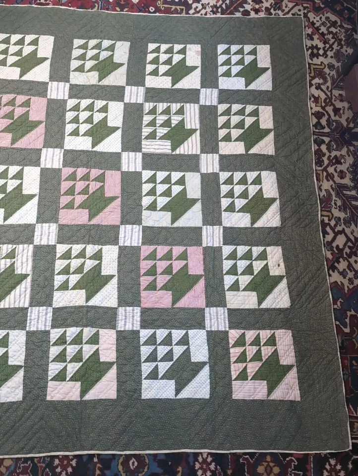 Antique Flower Basket Quilt American Patchwork Cotton Hand Stitched - Image 2 of 4