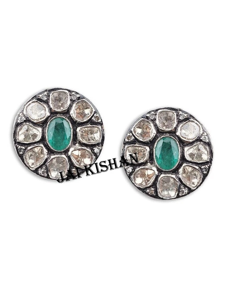 Natürlicher Smaragd Edelstein 925 Sterlingsilber Polki Pflastern Diamant Party - Bild 3 von 4