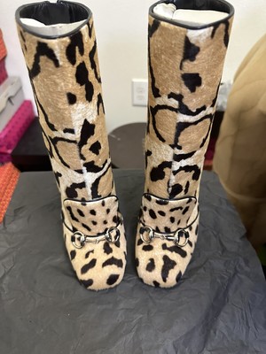 GUCCI PONY LEOPARD PRINT/MALAGA K WHITE NAT.BLACK/NER  Heels Size 38 $1750 NIB
