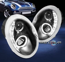 For 2002-2006 Mini Cooper LED Halo Projector Headlight Headlamp Lamp Black LH+RH