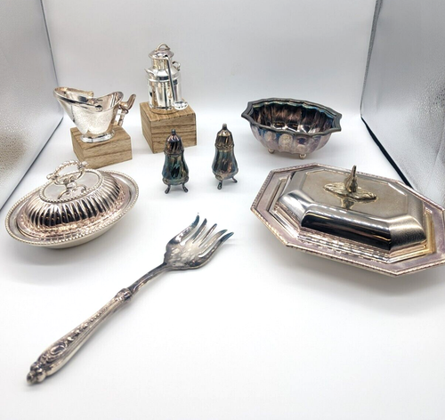 Vintage 7 pc Neiman Marcus Silver-Plated Serving Set in Green Velvet Box - Picture 2 of 20