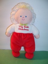 EDEN - My First Christmas Baby Doll - RED/WHITE VELOUR GREEN BOW Plush 10" EX.