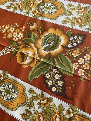 Vintage 56  x 5 yds Gabrielle Cie 1960s Floral Upholstery Fabric Rust Gold Green