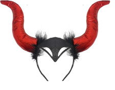 Black OR Red Fluffy Witch Demon Devil Horns Headband Halloween Horror Party