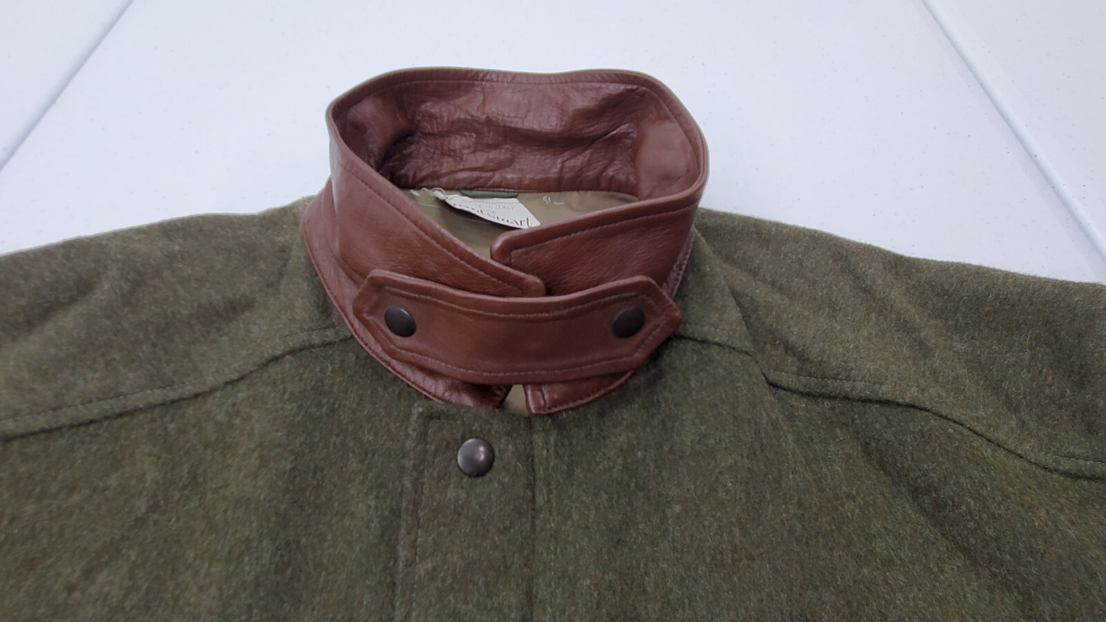 Vintage Paul Stuart No Size Green Wool/Leather Collar/Elbow Patch Bomber Jacket