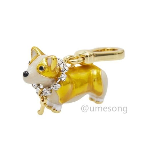 Juicy Couture Enamel Corgi Dog Pendant Yellow Puppy CZ Crystals Charm Gift - Picture 2 of 6