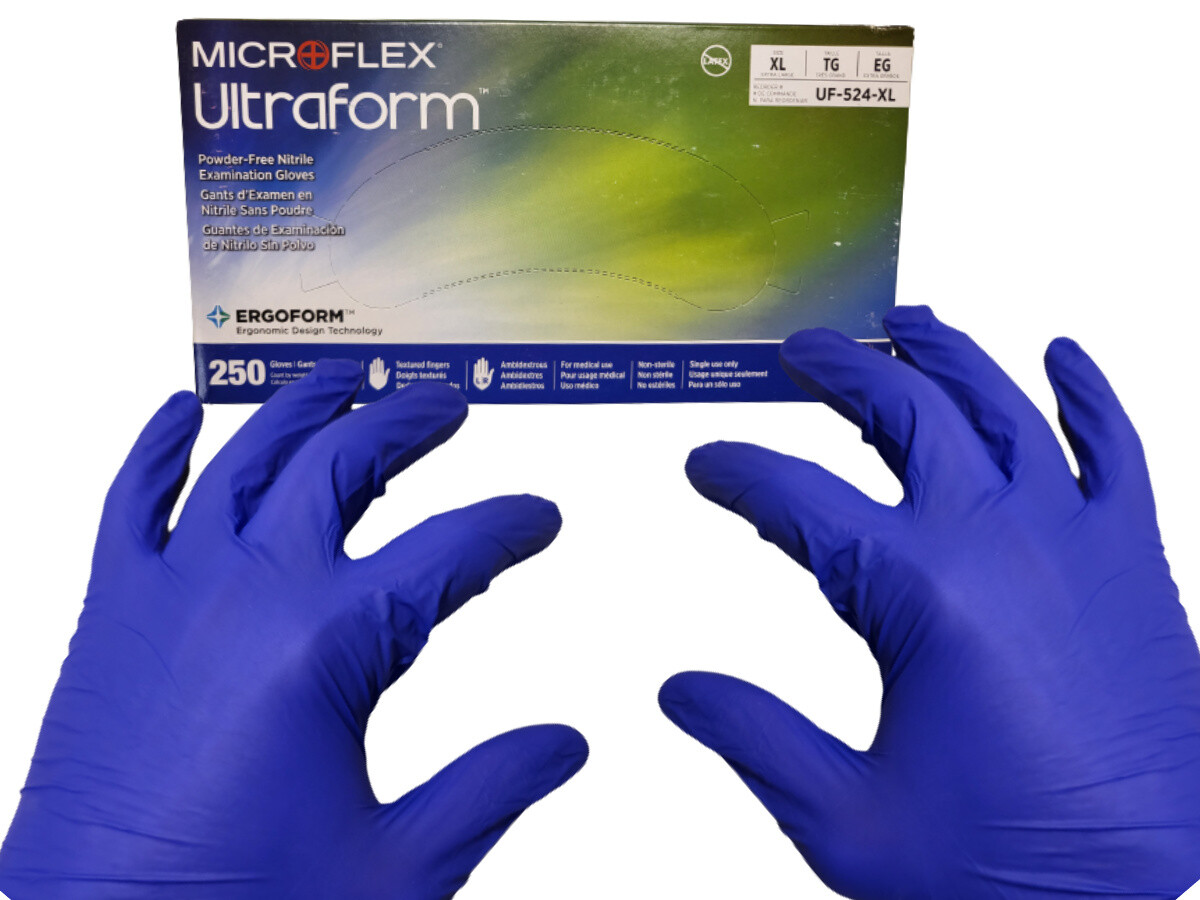 Ultraform Blue Nitrile Exam Gloves Size: XLarge 250/box, thick