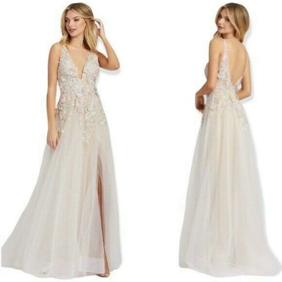 MAC DUGGAL Embellished Floral Sleeveless Deep V-Neck A-Line Gown