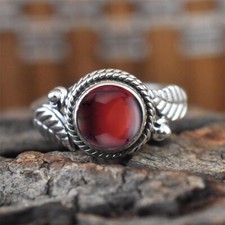 Red Garnet Gemstone Ring 925 Sterling Silver Handmade Ring Wide Band Ring Gift