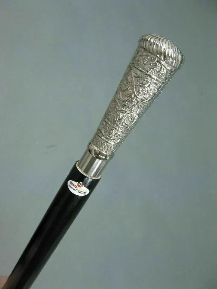 Silver Antique Solid Brass Pillar Head Handle Woo… - image 2