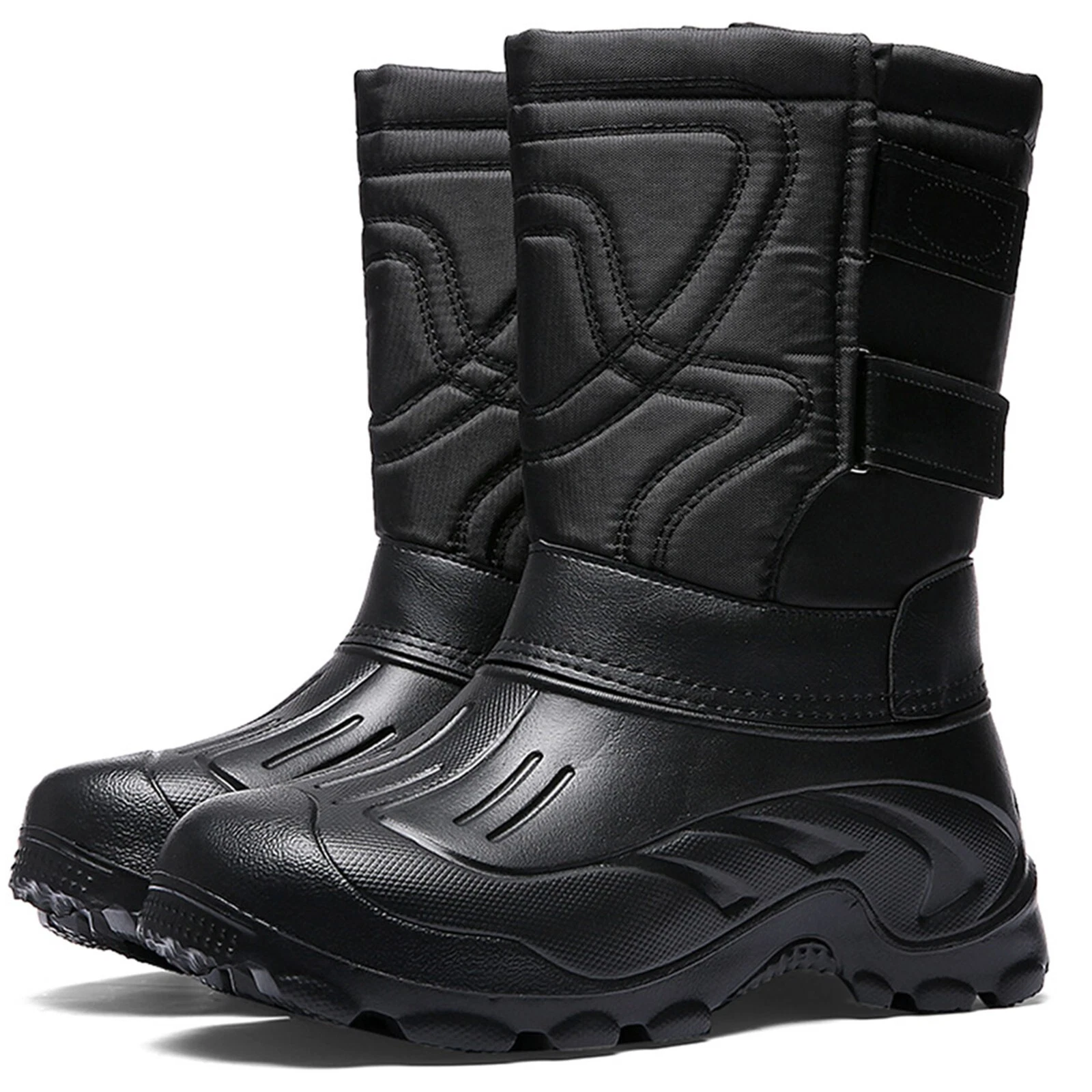 Men’s Faux Fur Lined Mid-Calf Snow Boots Warm Winter Shoes Nonslip Outdoor Boots