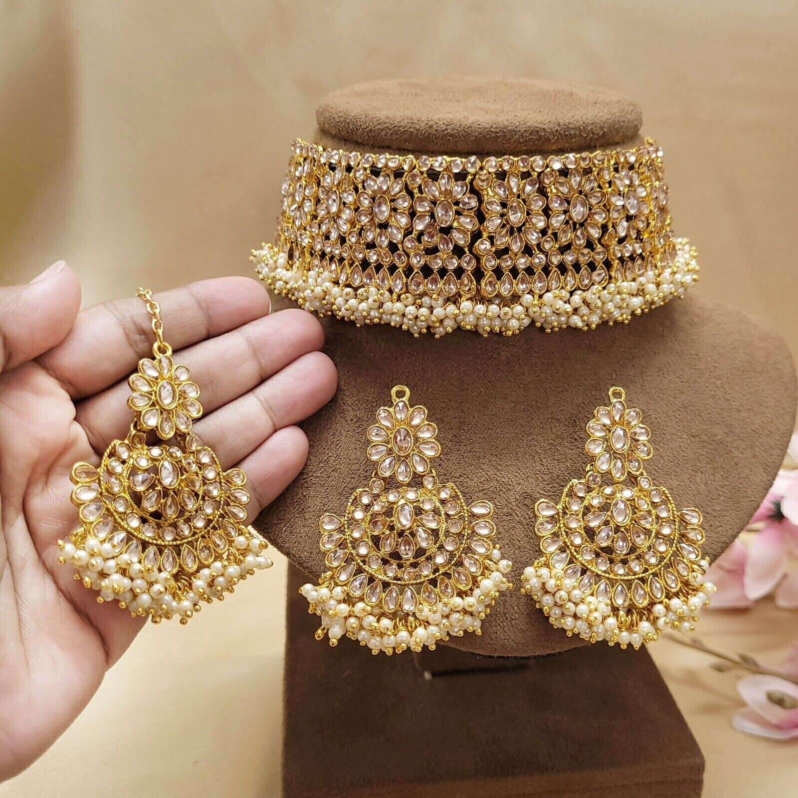 Gargantilla Kundan chapada en oro de Bollywood indio, collar nupcial,...