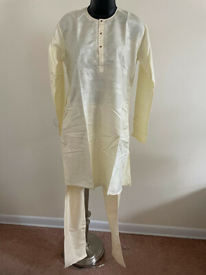 Benzer Men s Beige Traditional Indian Kurta Suit Size 12: Tunic and Pants