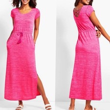 T By Talbots Soft Drape Knit Maxi Dress Pink Womens Size 2X Pockets