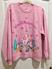 Disney Parks Santa Mickey Mouse and Friends Holiday Pink Sweatshirt WDW L Large