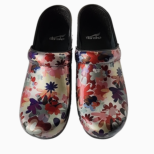 Dansko Pro Clog Multicolor Boho Flower Patent Leather EU Size 38 US 7.5 8 - Picture 2 of 10