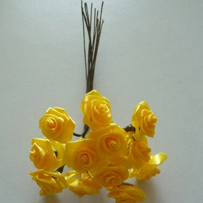 DEKOLUST Diorröschen 12er Bund Satinröschen Rose Hochzeit Taufe Sonnengelb 10,5 cm