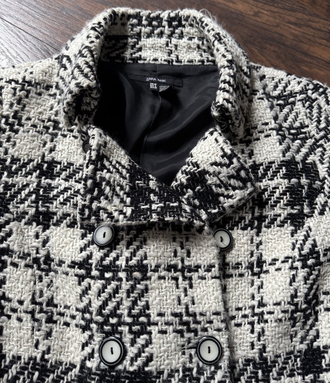 ZARA Basic Textured PlaidTweed Double Breasted Li… - image 3