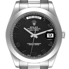 Rolex President Day-Date II Matte Black Dial Platinum Mens Watch 218206 Box Card