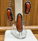 Vintage Native American Coral Silver Ring & Coral Silver Pierced Earrings