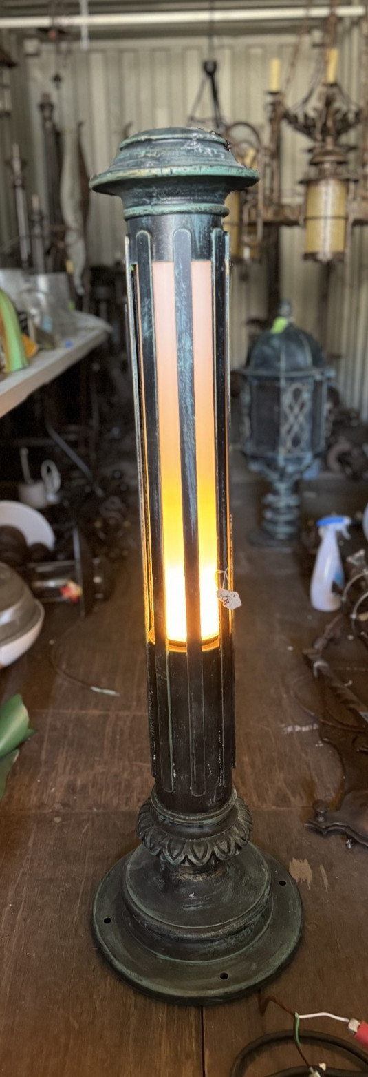 ROBERS German Wrought Iron Outdoor Post Lantern Green Patina