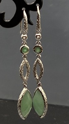 Ohrhänger Marquise grüner Aventurin, Smaragd, weißer Topas & Sterlingsilber