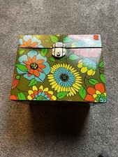 Vintage 1970s Flower Power Metal Storage File Record Box Hippie 12.5" MCM