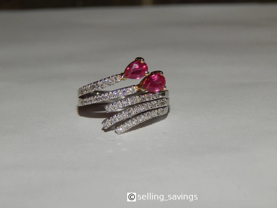 14K WHITE GOLD EFFY DIAMOND & RUBY 7/10 INCH WIDE FACE BYPASS RING SIZE 6.5 - Image 3 of 4