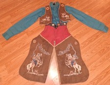 RIDE EM RANGER CLOTHES 1950S VEST SHIRT CHAPS SUSPENDERS SET SIZE M 15-15 1/2